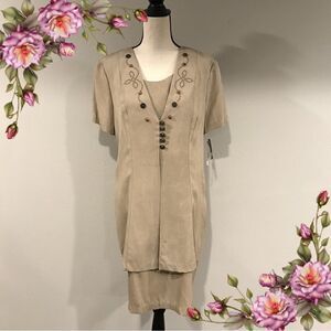 Vintage Betsy’s Things tan dress with blazer with embellished neckline size 14 P
